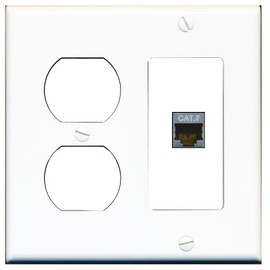 RiteAV CAT7 2 Gang Wall Plate with Blank Outlet Left [White]