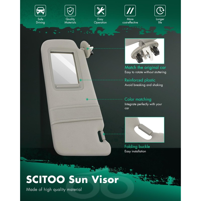 SCITOO Left Driver Side Gray Sun Visor Assembly fit for