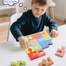 Guopai Wooden Shapes Sorting Cube Montessori Educational Toy, Shape Puzzle for Toddlers, Educational Cognitive Plug-in Game, Hand-Eye Coordination, Early Childhood Education, Geometric Building Blocks