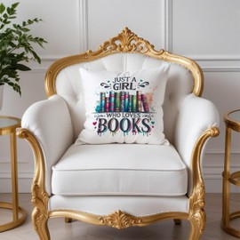 Fuasei Reading Books Throw Pillow Covers, Just A Girl Who Loves Books Pillow Covers 18x18, Book Lovers Gifts, Reading Decorative Pillow Covers for Classroom Library