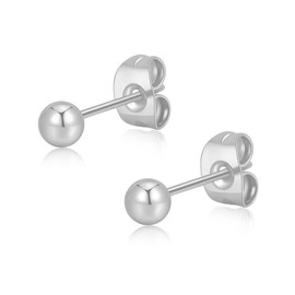 Women Titanium Earrings,3mm Silver Earring, Hypoallergenic Earrings for Men, Round Ball Stud, Non-Nickel Earrings for Sensitive Ears