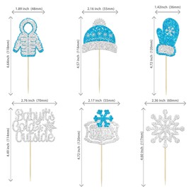 24 piezas de copos de nieve para bebés con purpurina para cupcakes, abrigos de bebé azules con purpurina, gorros, palillos de magdalenas para invierno, baby shower, suministros de fiesta