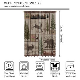 Rustic Cabin Curtains, Retro Moose Deer Bear Farmhouse Lodge Window Treatments for Living Room Bedroom Kitchen Decor, Vintage Country Cottage Core Blackout Drapes 2 Panel Sets,42x63 Inch