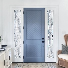 FMFUNCTEX Blue Semi Sheer Side Door Curtains 72 Inches Long Front Glass Patio Door Windows, Privacy French Door Curtain Panels, Branch Pattern Sidelight Curtains with Tiebacks, Rod Pocket 2 Panels