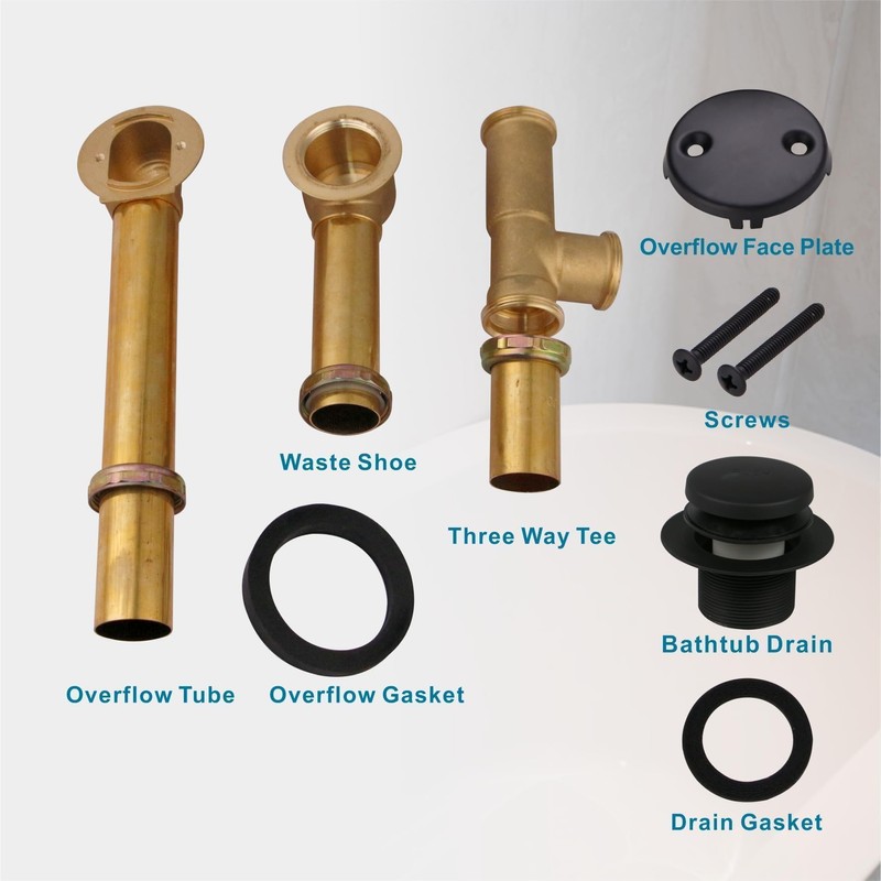 Black Tubular Tub Drain Kit 1-1/2" Brass Pipe with Tip-Toe