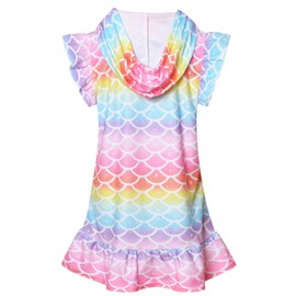 CHILDRENSTAR - Traje de baño de rizo para niñas, con cierre y mangas voladas, Sirena 652, 4-5T