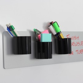 KalaMitica - Set of 3 Magnetic Cylinders 6.5 cm - Black - Magnetic Storage Box or Vase Holder with Strong Magnet for Magnetic Boards on the Wall