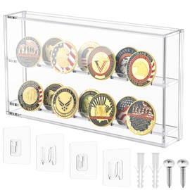 Acrylic Display Case for Challenge Coin, Military Coin Holder Display Stand, Wall Mount Challenge Coin Rack, Coin Case Box with Anti Fade Acrylic Door for Medals Badges Collector (Clear)