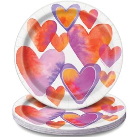 Unique Party 58565 - 23cm Watercolour Hearts Valentine's Day Paper Plates, Pack of 8