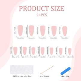 Irikdescia Pack of 24 Almond Shaped Press On Nails, White French False Nails with Bows and Beads, Artificial Nails for Sticking, False Nail Tips, Glitter Nails