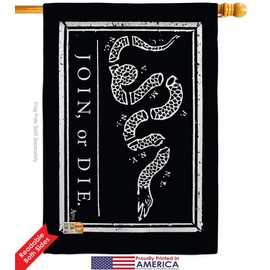 Black Join Or Die House Flags Pack Americana US Historic July Memorial Veteran Independence United State American USA Embroidery Small Decorative Gift Yard Banner Double-Sided Made In 28 X 40