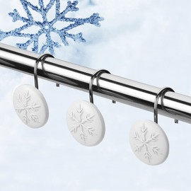 FITNATE 12 Ganchos para Cortina de Ducha antioxidantes para Invierno, Acción de Gracias, Navidad, Ganchos de Cortina Decorativos de Resina para el baño, recámara y Sala de Estar, Blanco