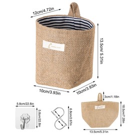 4 Stück Baumwolle Leinen Aufbewahrungstasch, Hängende Kleine Aufbewahrungskörbe, Faltbare Aufbewahrungskorb zum Aufhängen, Wasserdicht Wand Organizer Hängend mit S Griff und J Haken, für Kleinigkeiten