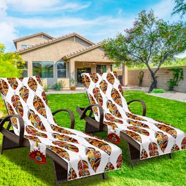 NISDOING Lounge Chair Towel Cover, (Pack of 2), Beach Chair Cover with Pockets, Pool Chair Covers for Outdoor Beach Furniture Sun Lounger, No Sliding, 85 X 30 in, Tribal Brown Leaves