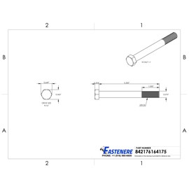3/8-24 x 3-1/2" Hex Head Cap Screw Bolts, External Hex Drive, Stainless Steel 304, Partially Threaded, Stainless Steel, Quantity 5