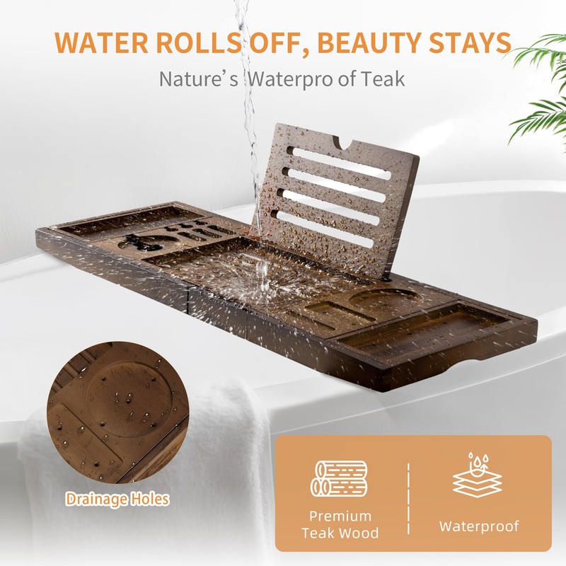 FLYJOE Wood Bathtub Tray Table - Foldable Bath Tray for