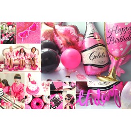 Regendeko Happy Birthday Lady Prost Damen Mode Set Mädchen Geburtstagsdeko Champagner Flasche sternförmige Folienballon Luftballons Geburtstag Girlande für Geburtstag Urlaub Hochzeit Party Dekoration