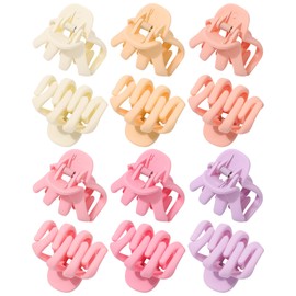 Small Hair Clips for Women Octopus Small Claw Clips 12 Pcs Matte Hair Claw Cute Jaw Clip (Octopus - Purple/Pink/Khaki/Beige)