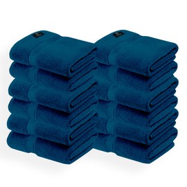 DIAMOND TERRY Premium Cotton Washcloths Set – 12x12 Inches, 12-Pack (2 Sets of 6) – Ultra-Soft, Highly Absorbent Face & Body Towels for Bathroom, Spa & Gym (12, Light Blue)