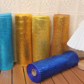 JStnana 2 Rolls Royal Blue Deco Mesh Ribbon for Wreath Crafts, 10 Inch x 30FT Deluxe Metallic Foil Mesh Ribbon for Independence Day Patriotic Christmas Tree Wreaths Garland Swag Basket Decor