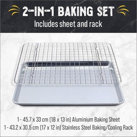 Checkered Chef Baking Sheets for Oven - Quarter Sheet Pan with Stainless Steel Wire Rack Set 2 Pack - Easy Clean Cookie Sheets, Aluminum Bakeware