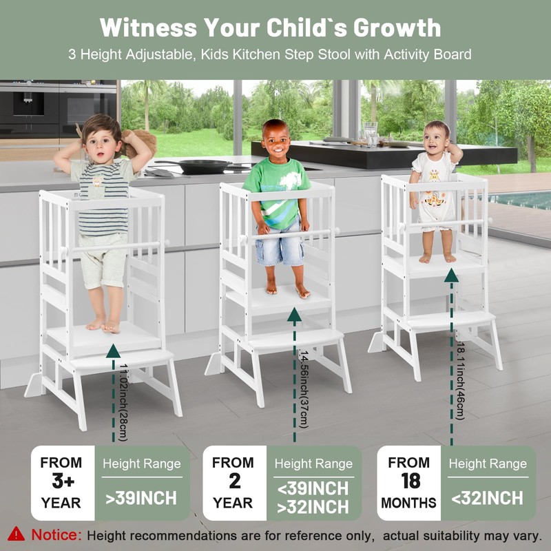 COSYLAND Kids Kitchen Step Stool, Height Adjustable Toddler Standing Tower