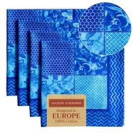 Maison d' Hermine Napkins 100% Cotton Decorative Easter Napkin Washable Cloth Napkins for Home, Wedding, Restaurant, Buffet Party & Camping, Indigo Love - Spring/Summer (20”x20”)
