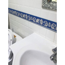Pretty Blue White Floral Molding Wallpaper Border Peel Stick Home Ceiling Decorative Border for Bathroom Living Room Kitchen 10cm by 5meters