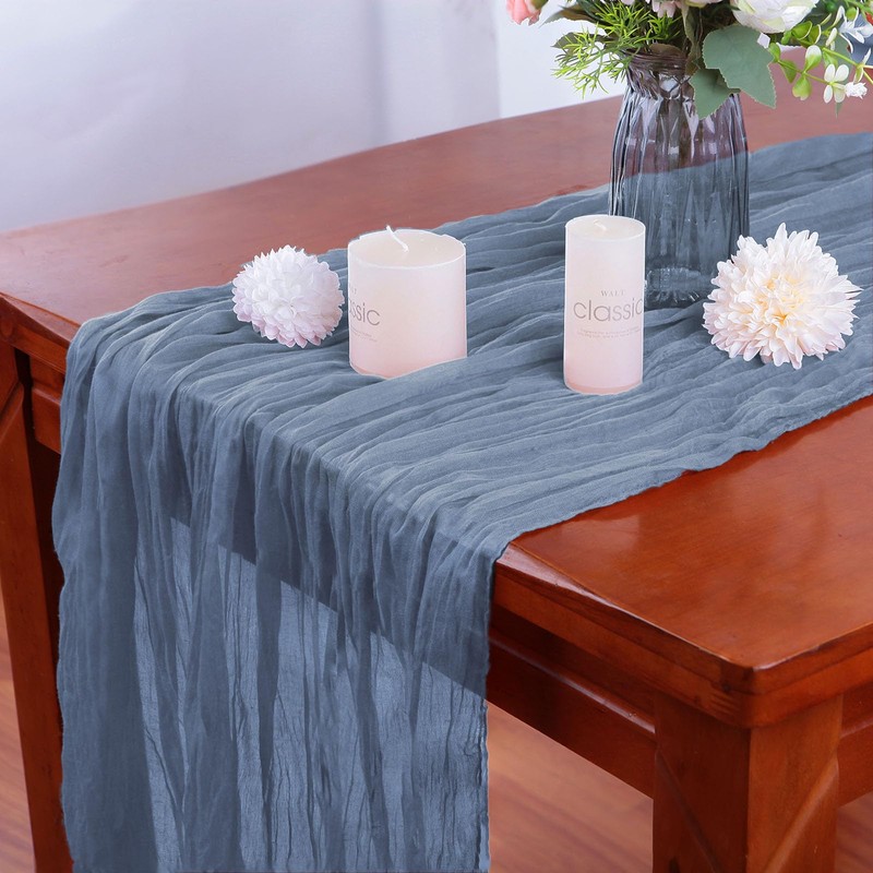 4 Pack Dusty Blue Cheesecloth Table Runner 35x120 Inch Boho