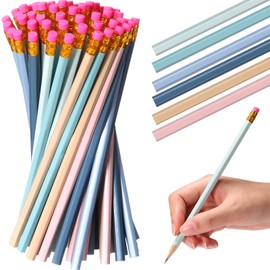 TecUnite 60 Pcs HB Pencils #2 Unsharpened Wood Cased Pencils with Eraser Hexagonal Pencil Cute Graphite No 2 Pencils for Adults Gifts Exam School Office Sketching Learning (Morandi Colors, Gold)