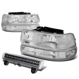 Auto Dynasty Compatible with Chevy Tahoe/Suburban GMT800 Pair of Chrome Clear Corner Headlight+Bumper+3rd Brake Light (Black Housing)