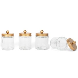 Nat & Jules Multipurpose 4 inch Lidded Glass Jar Container Set of 4 - Perfect Household Essential for Storage & Organization for the Kitchen, Bathroom Canisters, Laundry, Office & More, Gold Tone