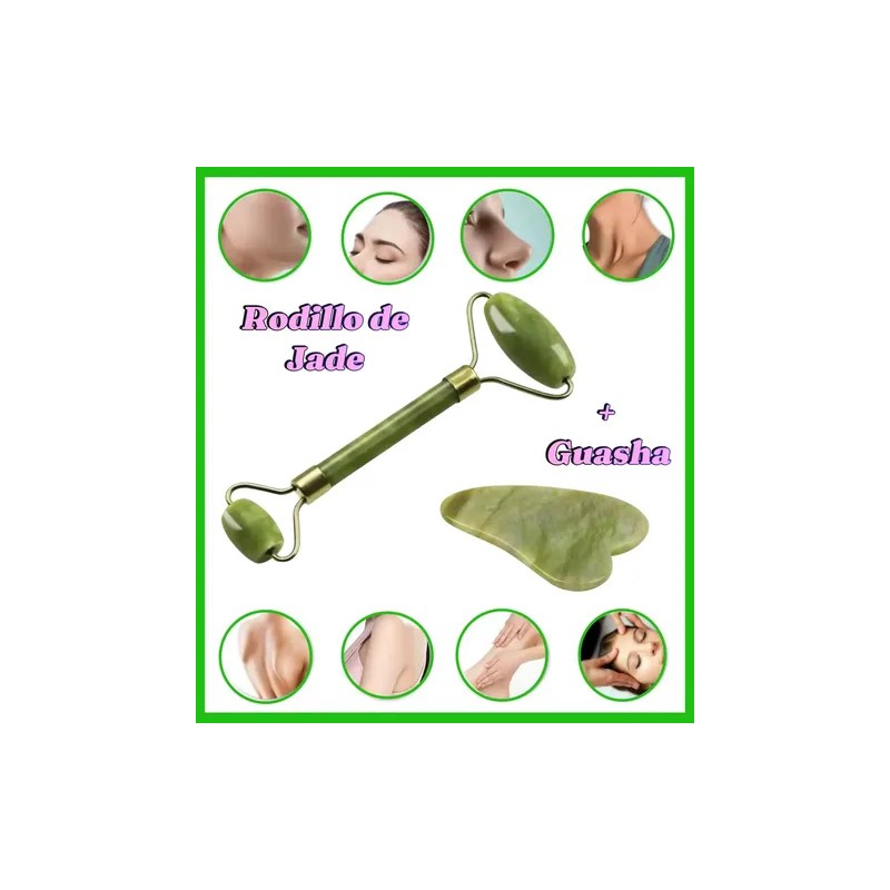 Rodillo De Jade Guasha Masaje Facial Antiedad Rostro