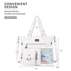 Angelkiss Purses Handbags for Women PU Tote Satchel Bags for Women Pockets Shoulder Bags(White)