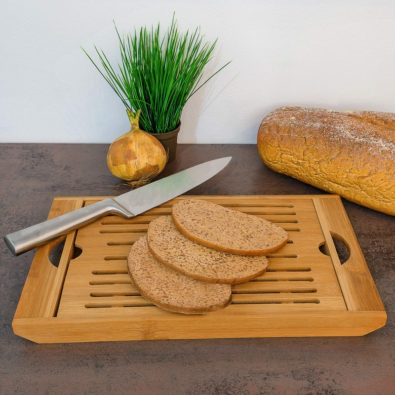 Chopping Board Kitchen Worktop Saver with Crumbs Collector Bamboo