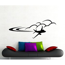Airplane Logo Wall Decal Clouds Aircraft Vintage Plane Vinyl Sticker Home Nursery Kids Boy Girl Room Interior Art Decoration Any Room Mural Waterproof Vinyl Sticker (152xx)