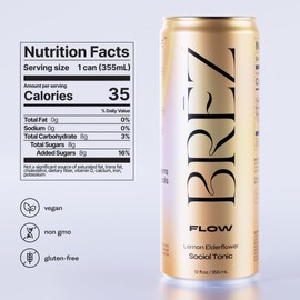 BREZ FLOW Lion’s Mane Mushroom Drink,12-Pack, Non-Infused, Adaptogens, Relieving, Uplifting, and Social, Sparkling Lemon Elderflower Tonic 12 Fl oz