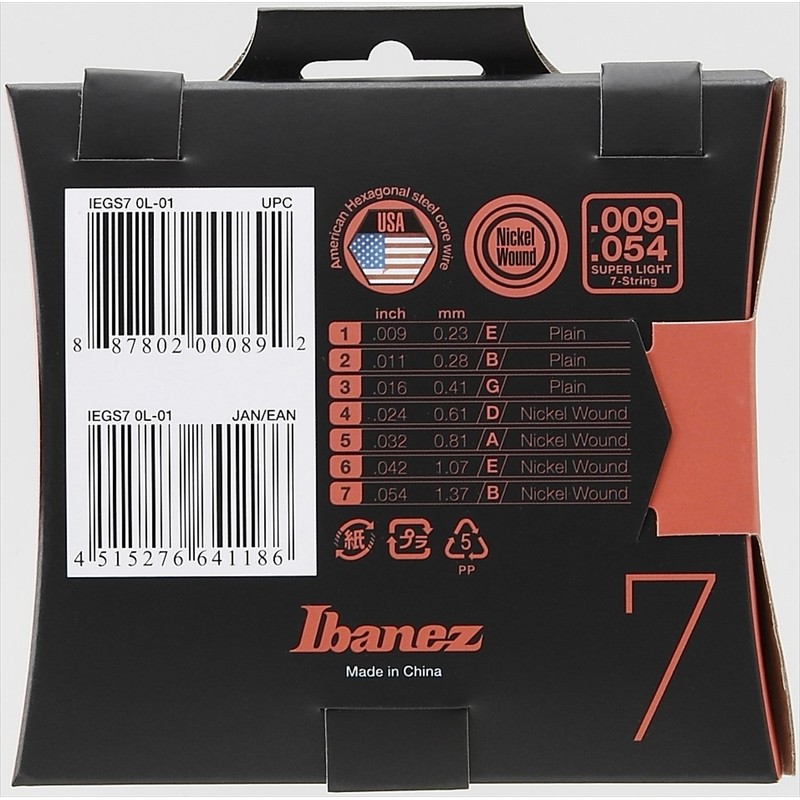 Ibanez IEGS7 7-String Electric Guitar Strings - Super Light Gauge