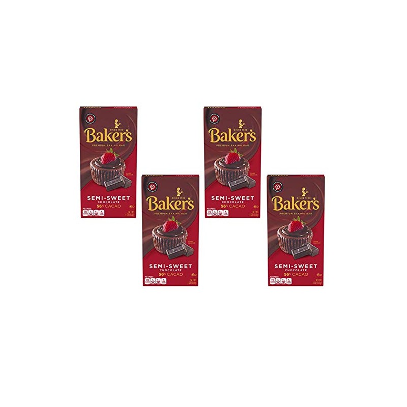 Baker’s Semi-Sweet Baking Chocolate Bar, 4 oz (4 Pack)