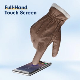 Mens Deerskin Leather Gloves Soft Touchscreen Leather Gloves With Cashmere Lined,Camel,L