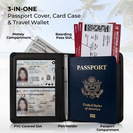 BOACAY Passport Holder and Vaccine Card Slot Combination - Travel Wallet, black, Modern