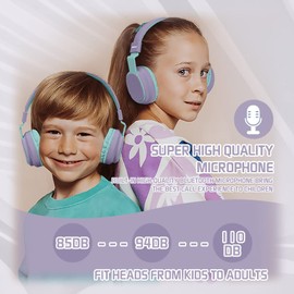 MIDOLA Kids Headphones Bluetooth 5.3 Wireless 60H Play Time Volume Limited 85/110dB Over Ear Foldable Protection Headset/Wired Aux Built-in Mic for Boy Girl Travel School Pad Tablet Purple
