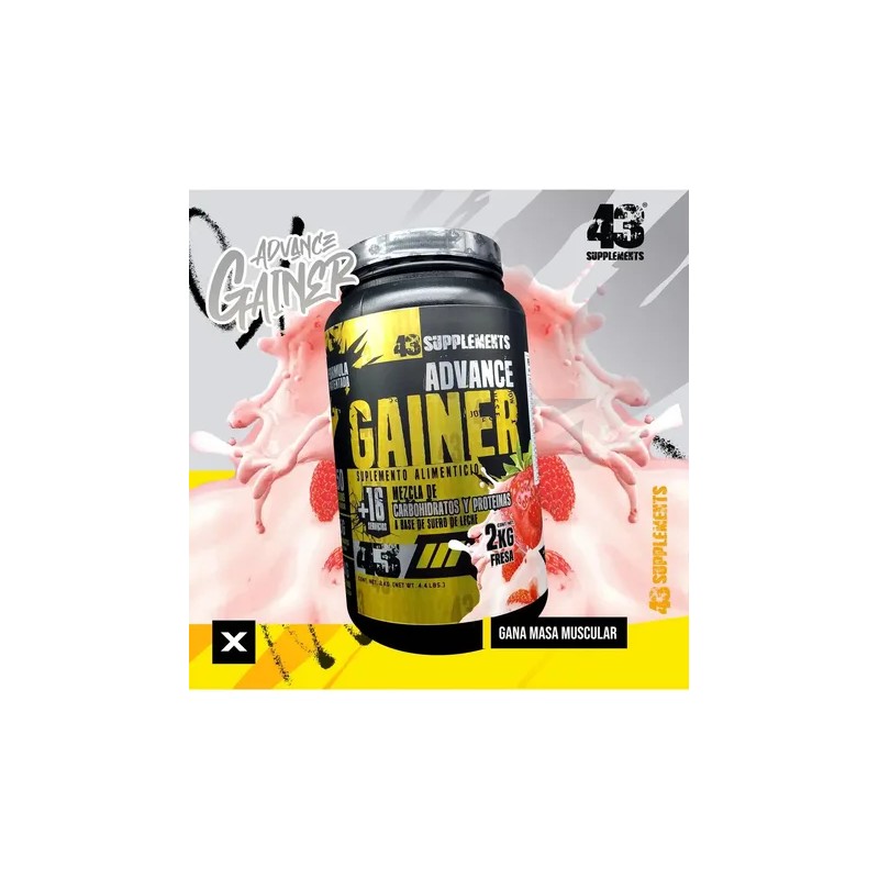 Ganador de Masa Advance Gainer de 43 Supplements, Sabor Fresa,