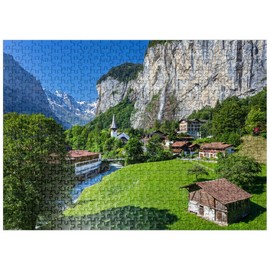 MyPuzzle Place Lauterbrunnen with The Staubbach Falls - Premium 500 Piece Jigsaw Puzzle for Adults