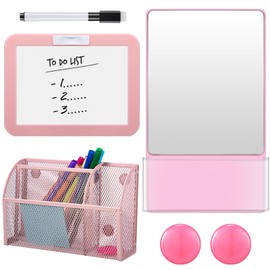 Fuyoooo Magnetic Locker Accessories, Back to School Essentials, Include Magnetic Mirror with Holder, Magnetic Mesh Pen Holder, Small Whiteboard and Magnets for Office School Locker Organizer (Pink)