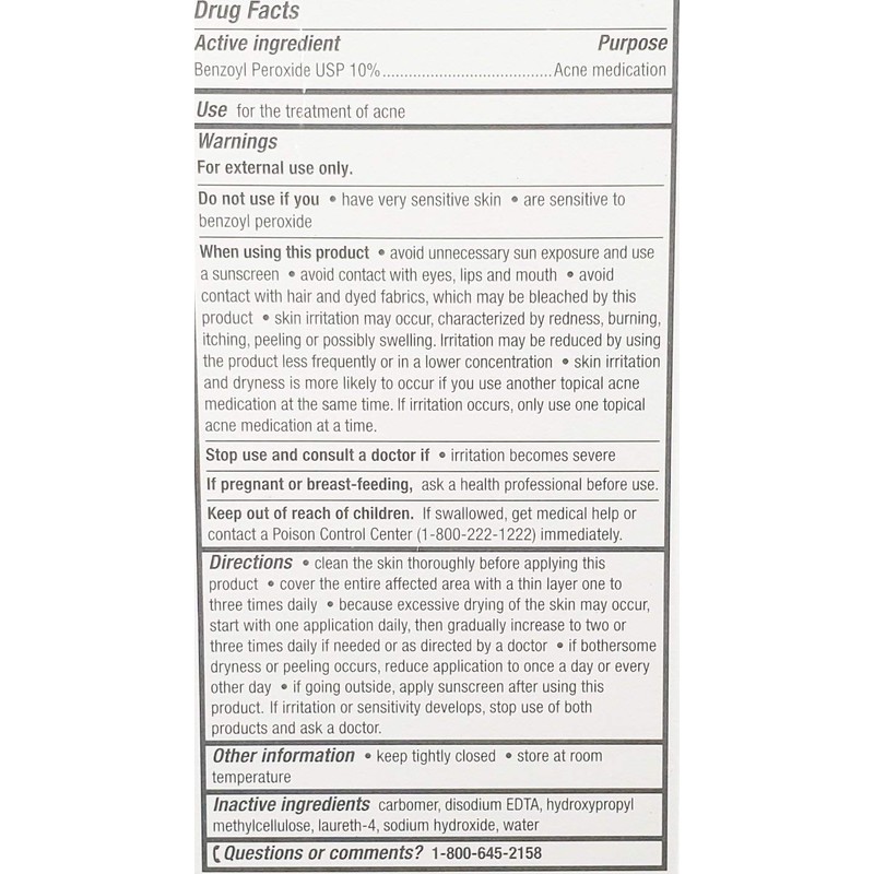 Rugby Acne Medication, Benzoyl Peroxide 10% Gel, 2.1oz