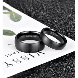 TIGRADE 4mm 6mm 8mm Titanium Ring Brushed Dome Silver Wedding Band Comfort Fit Size 4-14.5,Black 8mm,Size 7.5
