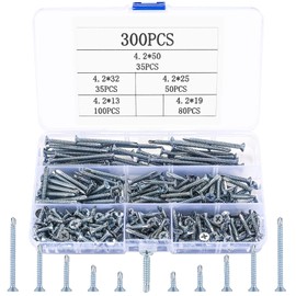 Pack of 300 Self Tapping Screws M4.2 Stainless Steel Self Drilling Screws Self-Tapping Screw Set, Countersunk Head Phillips Screws Metal Screws for Sheet Metal Mounting