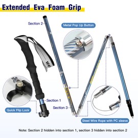 Zentiva Hiking Poles Nordic Walking Poles Women and Men, Foldable Hiking Poles Telescopic 110-135 cm, Ultralight Aluminium Trekking Poles, Clamp Closure with 4 Pairs of Rubber Buffers (Light Blue)