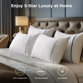 Bedsure Hotel Pillows Standard Size, Set of 4 - Luxury Bed Pillows for Sleeping, Decoration Strip Diamond Design Cover, Fluffy Original Down Alternative Filling for Side, Back or Stomach Sleepers